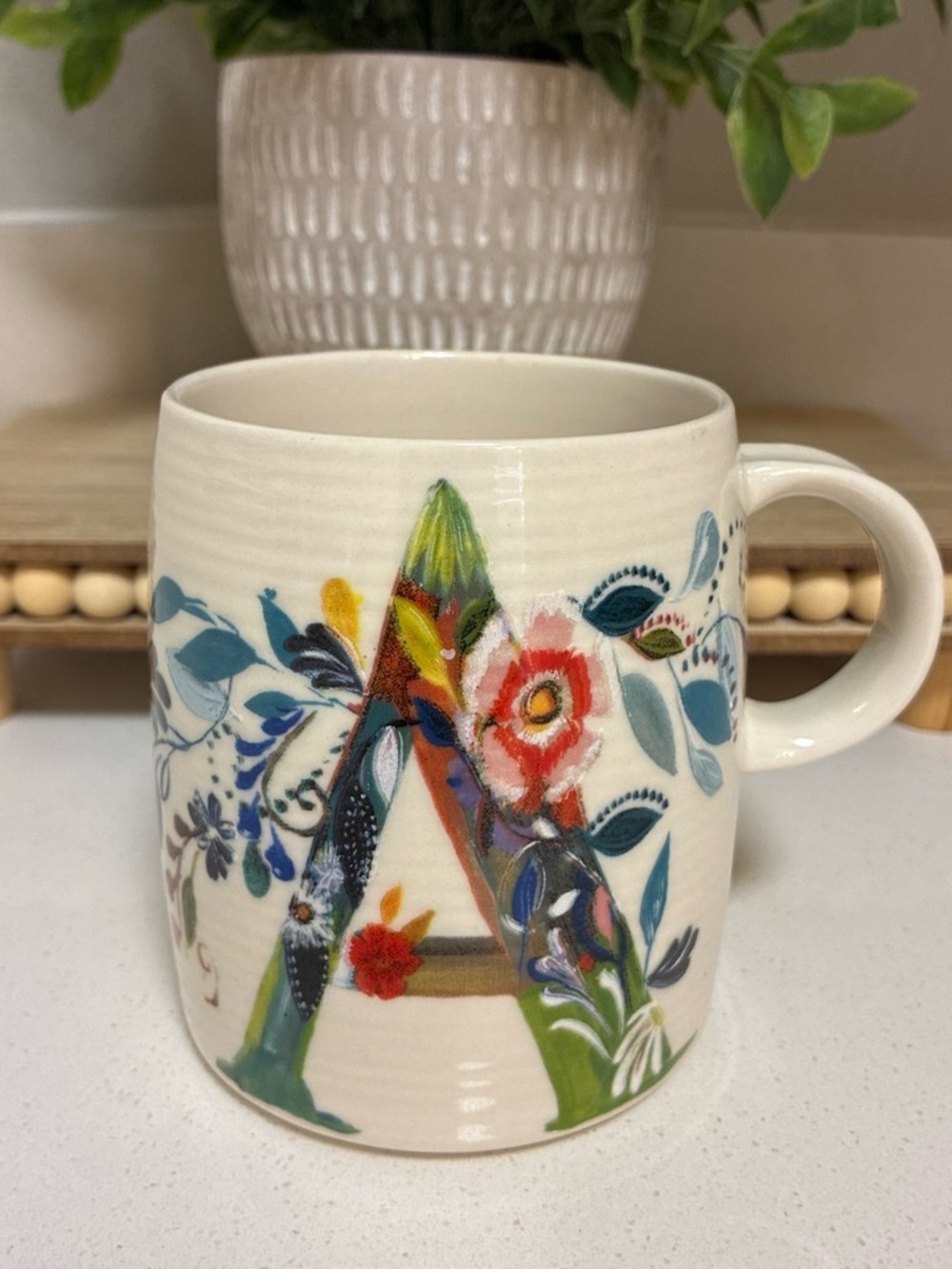 Anthropology " A" Monogram Letter Initial Cup Mug Floral Starla M. Halfmann